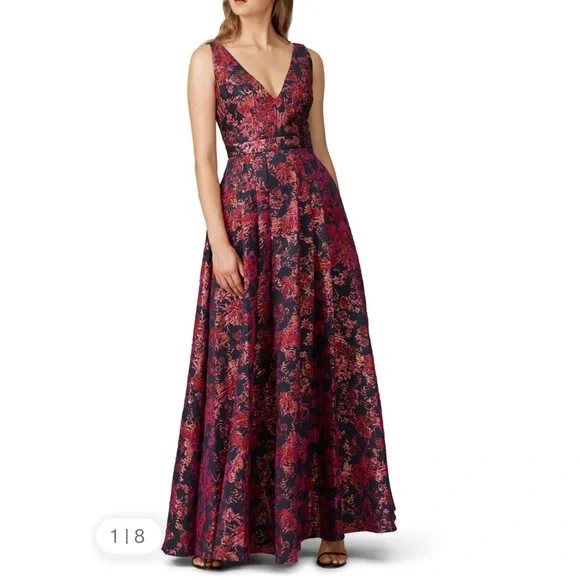 Badgley Mischka Floral Jacquard Gown! Pinks, purples, blue, gold & multicolor! - Picture 3 of 17